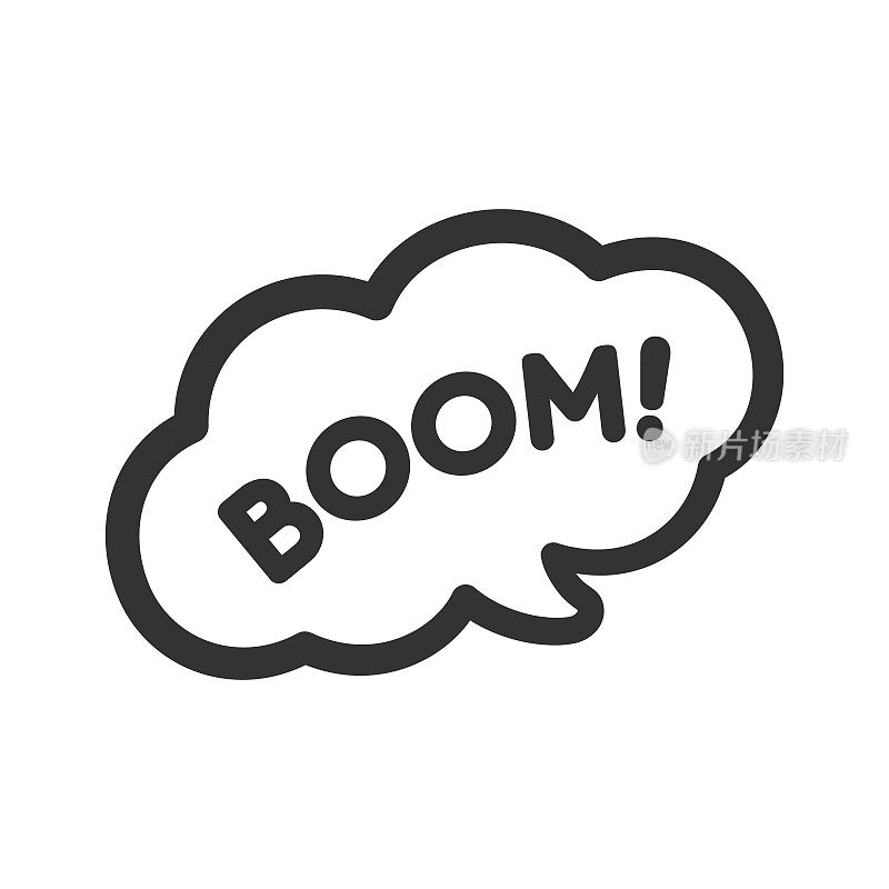 Boom speech泡泡爆炸音响效果图标。可爱的黑色文字字母矢量插图。